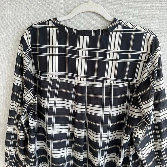 Theory Silk Tunic Blouse Sheer Black White Plaid Size Medium - Picture 4 of 7